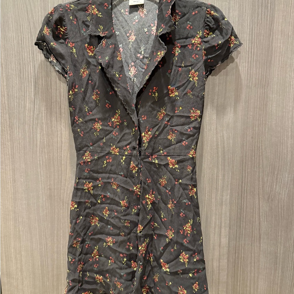 Sunday Best Brown and Orange Ruched Wrap Mini Dress